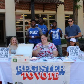 Campus Engagement Members of the Vote Everywhere team encouraging voter engagement at the University of Alabama